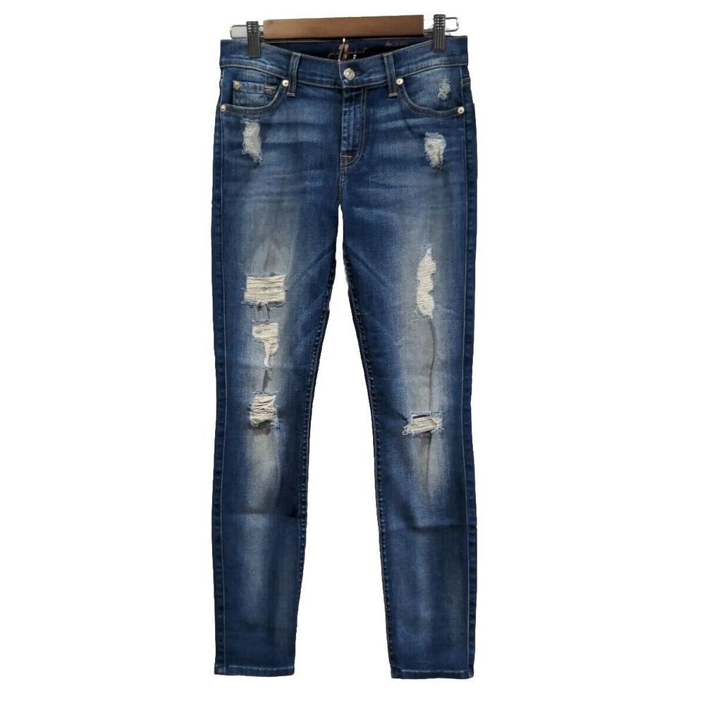 7FAMK Womens Ankle Skinny Size 26 NWOT Distressed Med Blue Wash Mid-Rise Denim